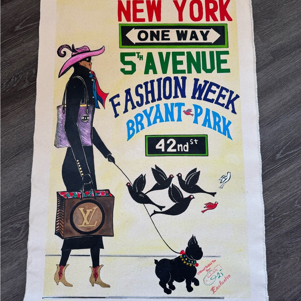 Fashion Week Canvas Art with Stylish Lady and Dogs
